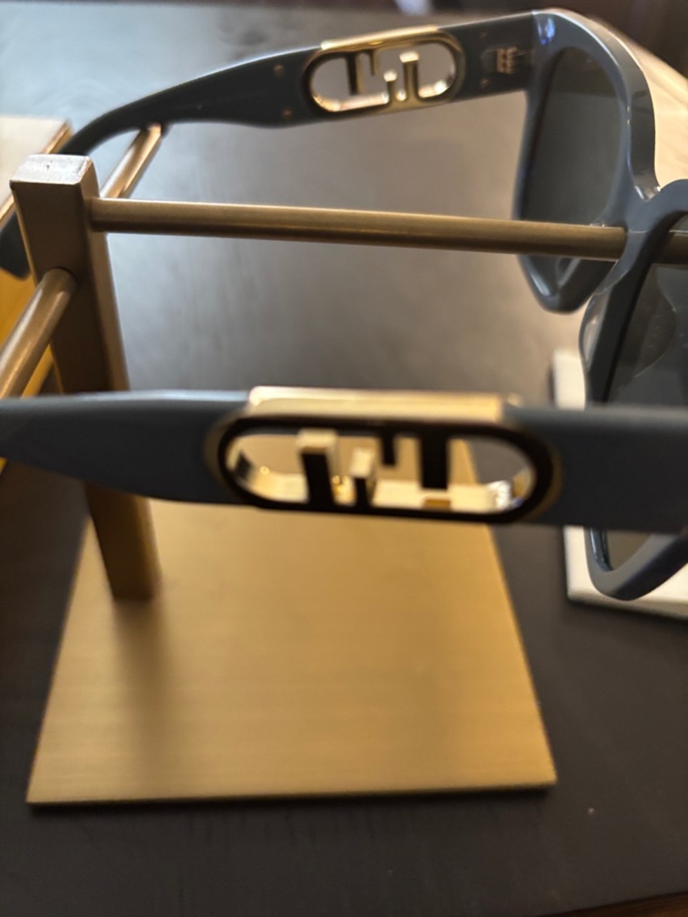 Fendi Slate Blue Square Sunglasses with Gold Accents - Picture 2 of 2